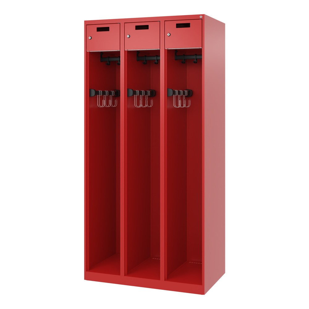 Produktabbildung Nr. 5: C+P Vestiaire pompier PRAKTUS, patins, 3 compartiments, HxlxP 1 850 x 900 x 500 mm, rouge feu