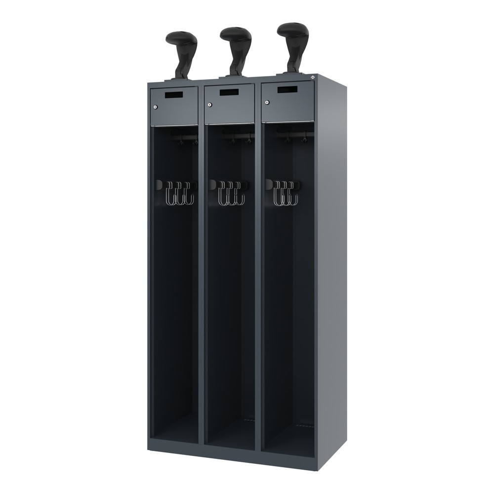 Produktabbildung Nr. 5: C+P Vestiaire pompier PRAKTUS, patins, 3 compartiments, HxlxP 1 850 x 900 x 500 mm, gris anthracite, avec support de casque