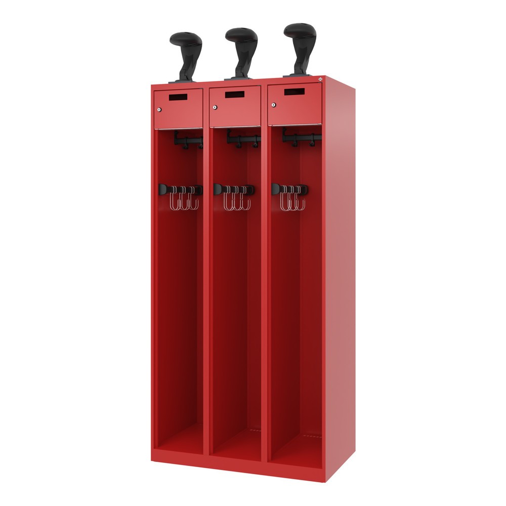 Produktabbildung Nr. 5: C+P Vestiaire pompier PRAKTUS, patins, 3 compartiments, HxlxP 1 850 x 900 x 500 mm, rouge feu, avec support de casque