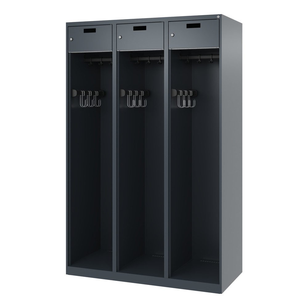 Produktabbildung Nr. 5: C+P Vestiaire pompier PRAKTUS, patins, 3 compartiments, HxlxP 1 850 x 1 200 x 500 mm, gris anthracite