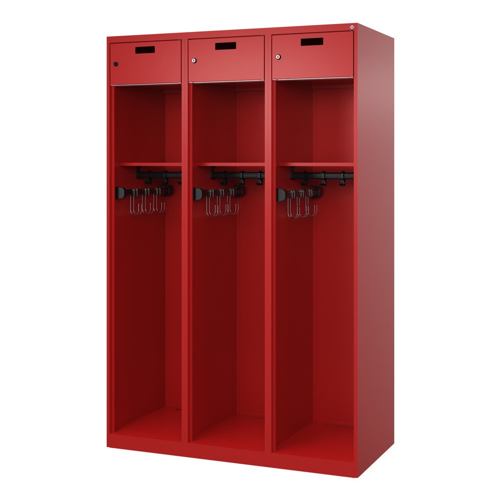 Produktabbildung Nr. 4: C+P Vestiaire pompier PRAKTUS, patins, 3 compartiments, HxlxP 1 850 x 1 200 x 500 mm, rouge feu