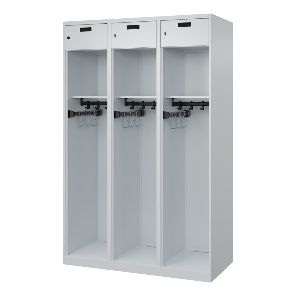 Produktabbildung Nr. 4: C+P Vestiaire pompier PRAKTUS, patins, 3 compartiments, HxlxP 1 850 x 1 200 x 500 mm, gris clair