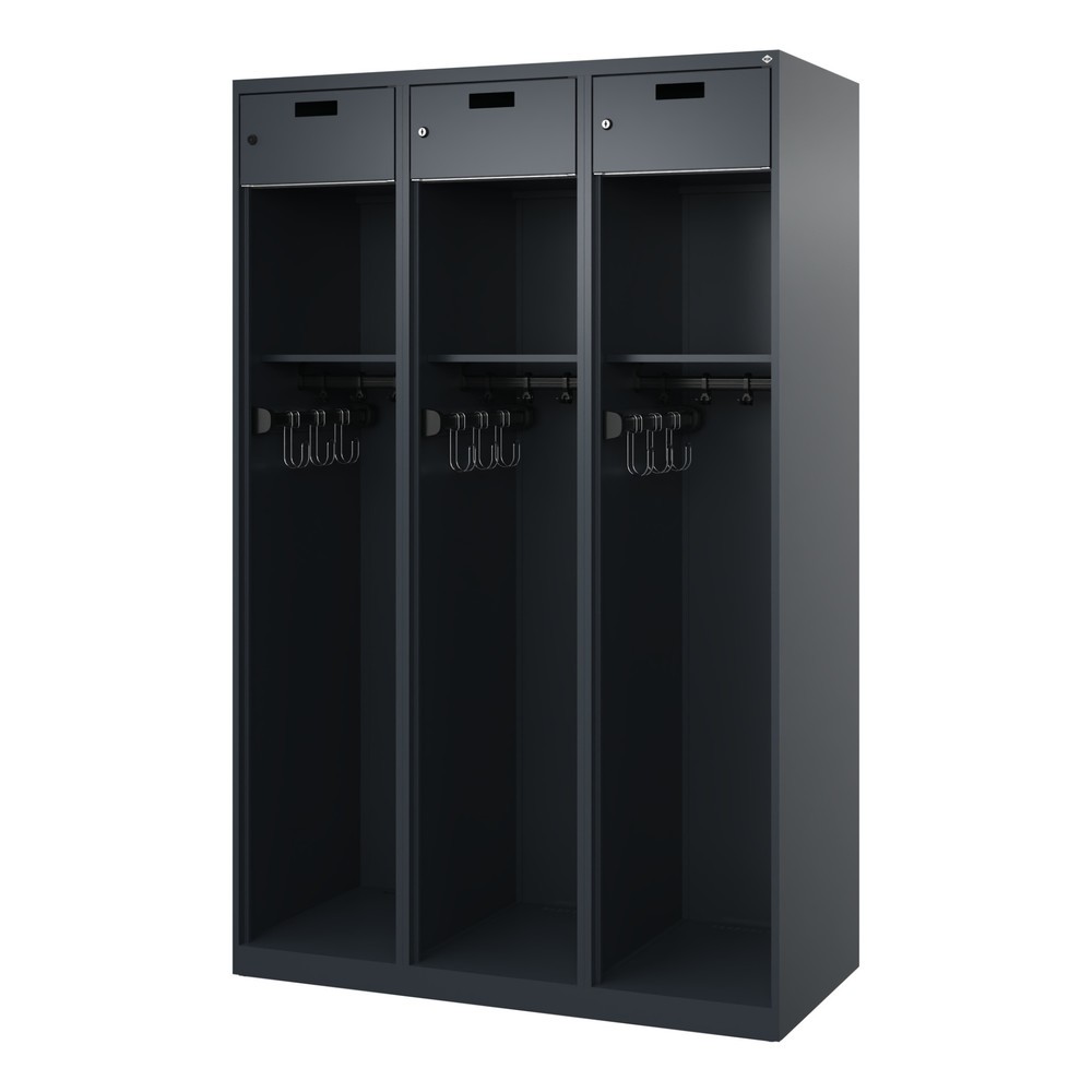 Produktabbildung Nr. 4: C+P Vestiaire pompier PRAKTUS, patins, 3 compartiments, HxlxP 1 850 x 1 200 x 500 mm, gris anthracite