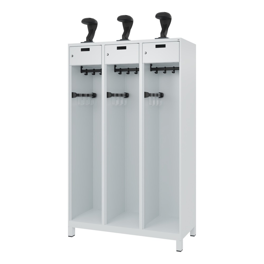 Produktabbildung Nr. 5: C+P Vestiaire pompier PRAKTUS, pieds, 3 compartiments, HxlxP 1 850 x 1 200 x 500 mm, gris clair, avec support de casque
