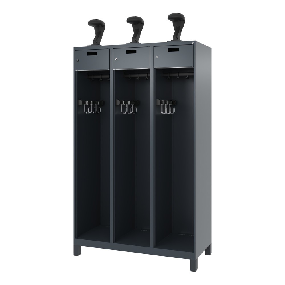 Produktabbildung Nr. 5: C+P Vestiaire pompier PRAKTUS, pieds, 3 compartiments, HxlxP 1 850 x 1 200 x 500 mm, gris anthracite, avec support de casque
