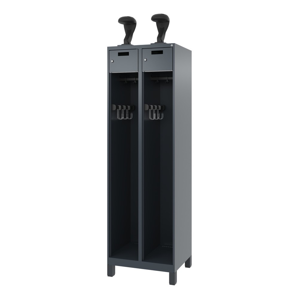 Produktabbildung Nr. 5: C+P Vestiaire pompier PRAKTUS, pieds, 2 compartiments, HxlxP 1 850 x 600 x 500 mm, gris anthracite, avec support de casque