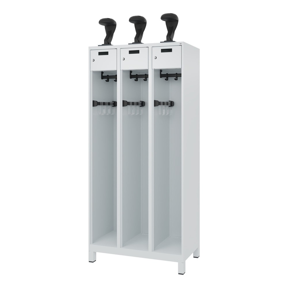 Produktabbildung Nr. 5: C+P Vestiaire pompier PRAKTUS, pieds, 3 compartiments, HxlxP 1 850 x 900 x 500 mm, gris clair, avec support de casque