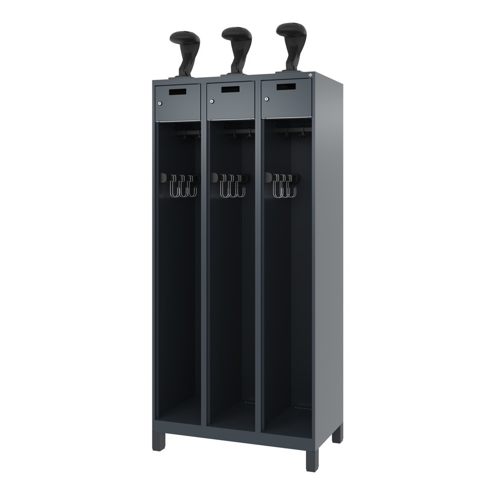 Produktabbildung Nr. 5: C+P Vestiaire pompier PRAKTUS, pieds, 3 compartiments, HxlxP 1 850 x 900 x 500 mm, gris anthracite, avec support de casque