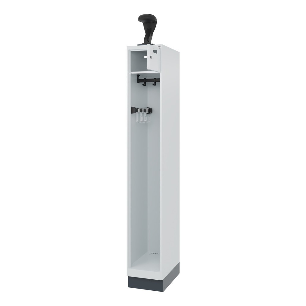 Illustration du produit: C+P Vestiaire pompier PRAKTUS, socle, 1 compartiment, HxlxP 1 850 x 300 x 500 mm, gris clair, avec support de casque