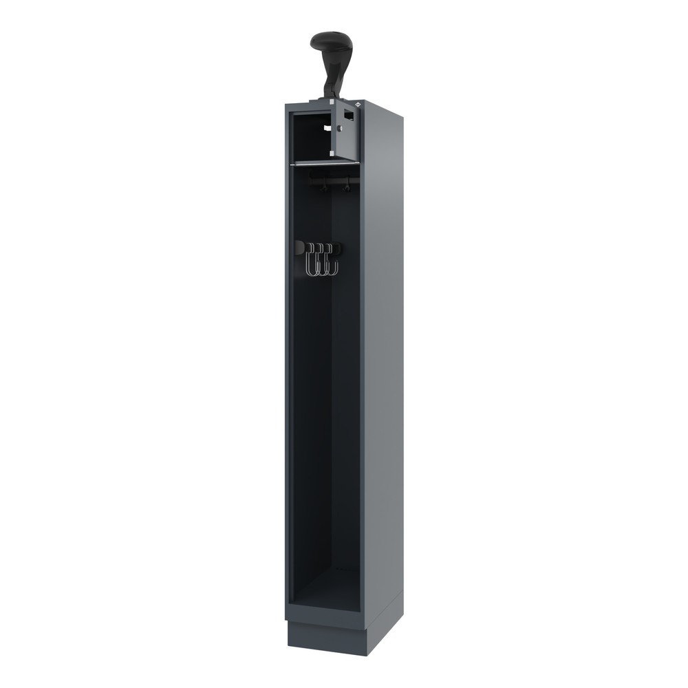 Illustration du produit: C+P Vestiaire pompier PRAKTUS, socle, 1 compartiment, HxlxP 1 850 x 300 x 500 mm, gris anthracite, avec support de casque