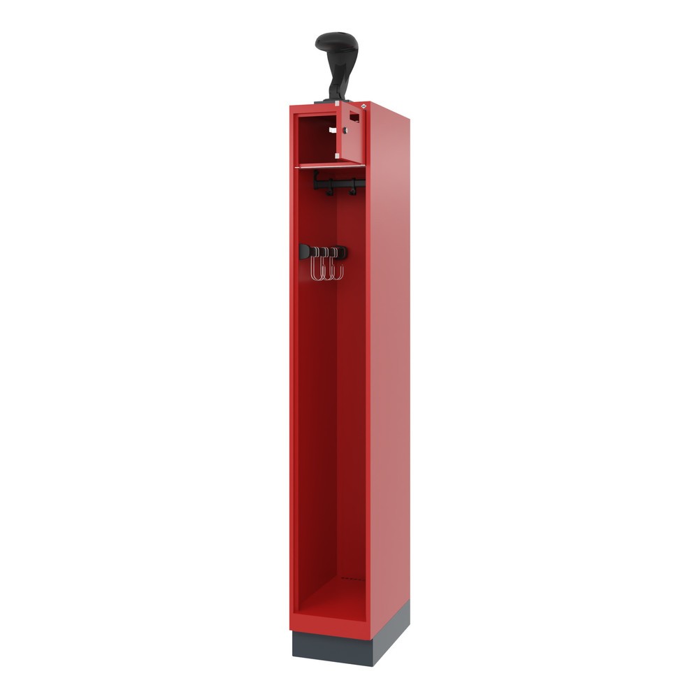 Illustration du produit: C+P Vestiaire pompier PRAKTUS, socle, 1 compartiment, HxlxP 1 850 x 300 x 500 mm, rouge feu, avec support de casque