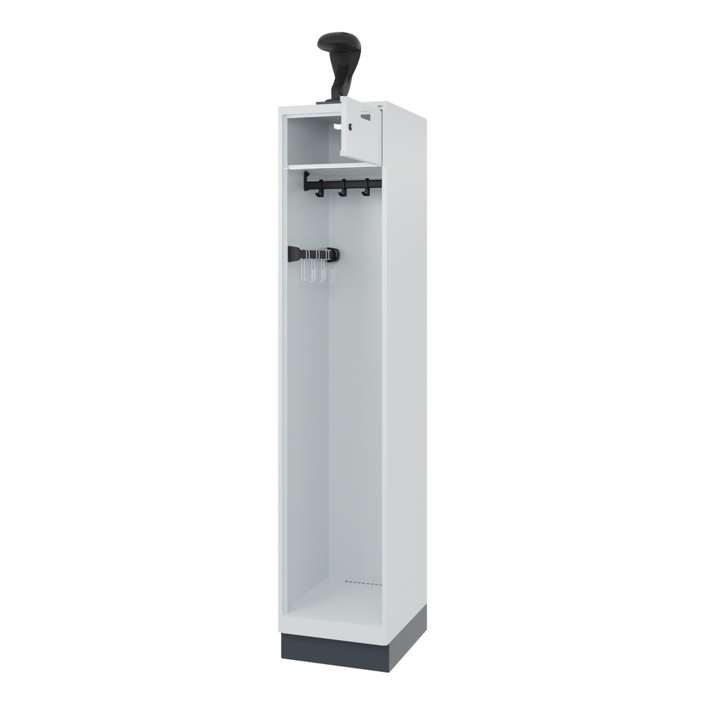 Illustration du produit: C+P Vestiaire pompier PRAKTUS, socle, 1 compartiment, HxlxP 1 850 x 400 x 500 mm, gris clair, avec support de casque