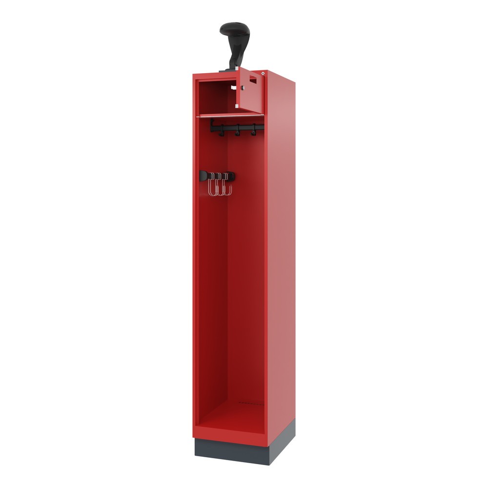 Illustration du produit: C+P Vestiaire pompier PRAKTUS, socle, 1 compartiment, HxlxP 1 850 x 400 x 500 mm, rouge feu, avec support de casque
