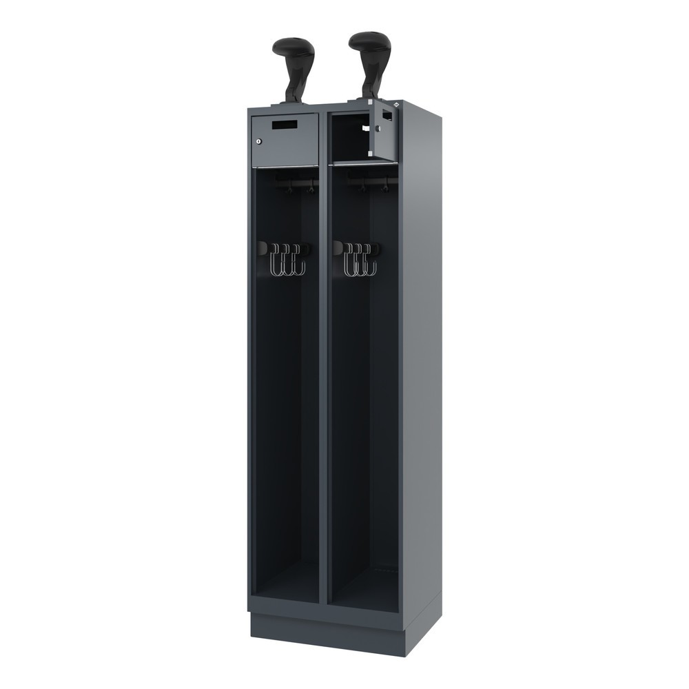 Illustration du produit: C+P Vestiaire pompier PRAKTUS, socle, 2 compartiments, HxlxP 1 850 x 600 x 500 mm, gris anthracite, avec support de casque