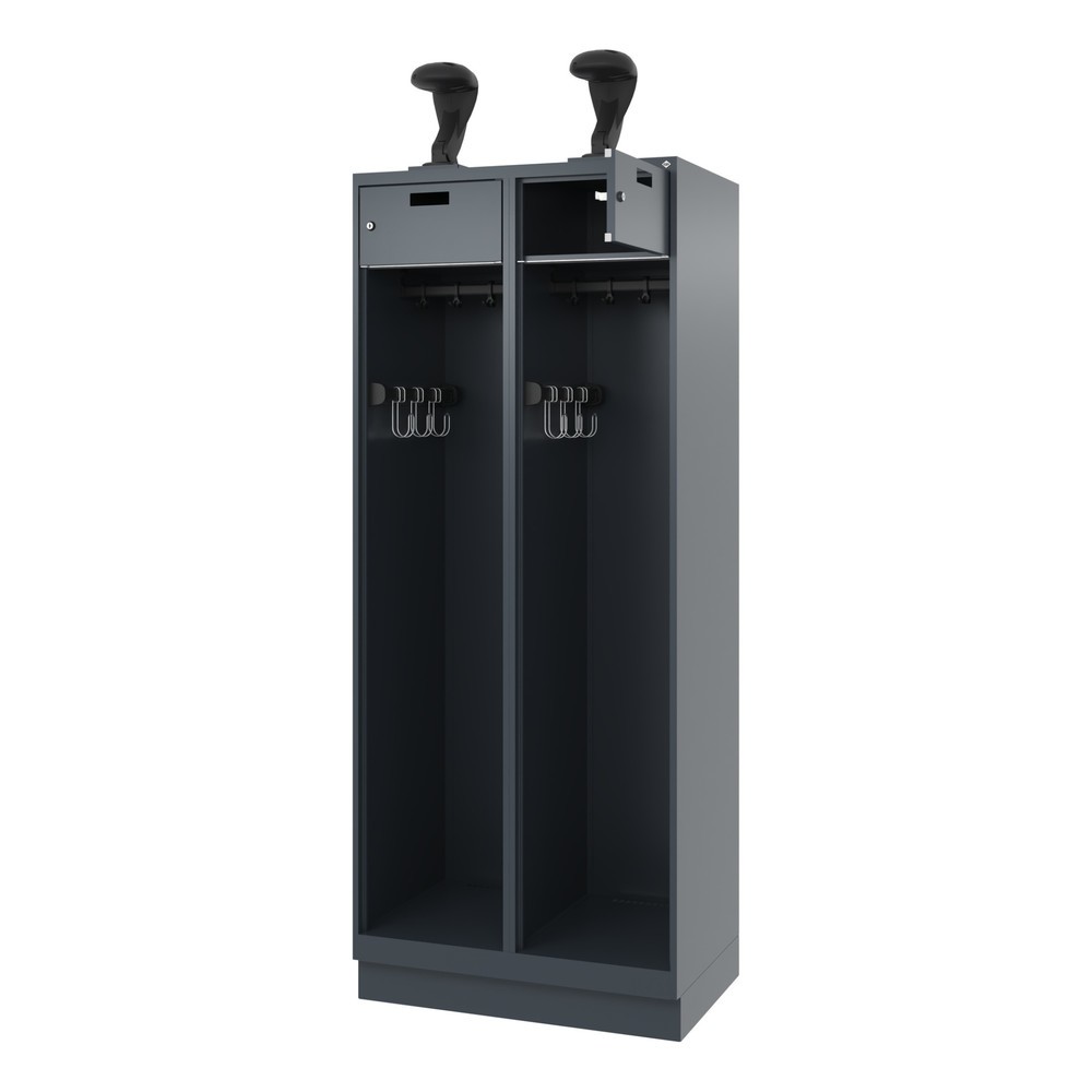 Illustration du produit: C+P Vestiaire pompier PRAKTUS, socle, 2 compartiments, HxlxP 1 850 x 800 x 500 mm, gris anthracite, avec support de casque