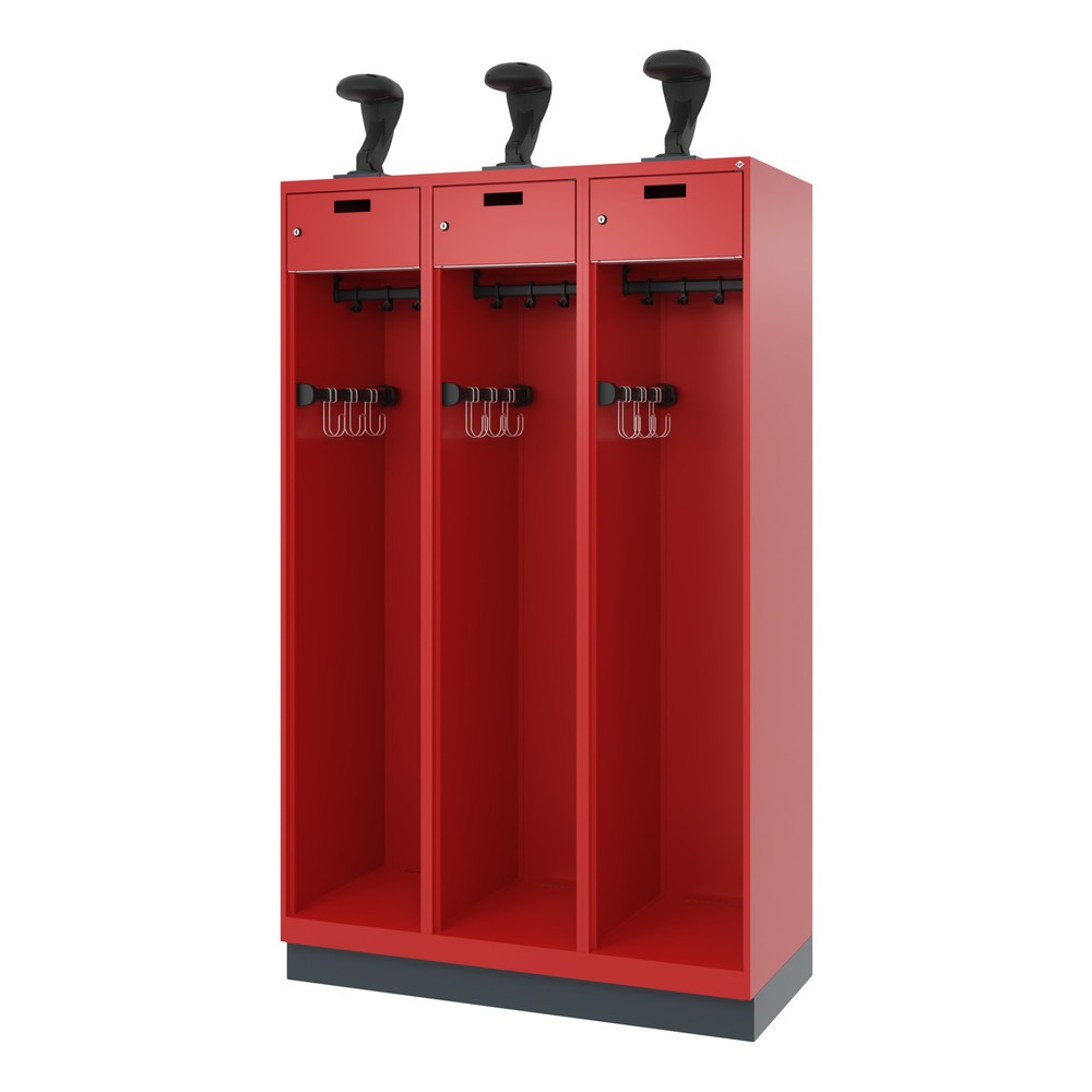 Produktabbildung Nr. 5: C+P Vestiaire pompier PRAKTUS, socle, 3 compartiments, HxlxP 1 850 x 1 200 x 500 mm, rouge feu, avec support de casque