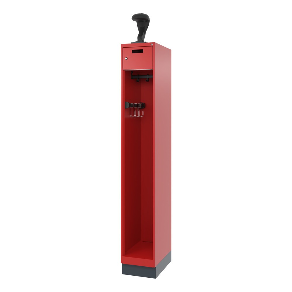 N° de l'image du produit 5 : C+P Vestiaire pompier PRAKTUS, socle, 1 compartiment, HxlxP 1 850 x 300 x 500 mm, rouge feu, avec support de casque