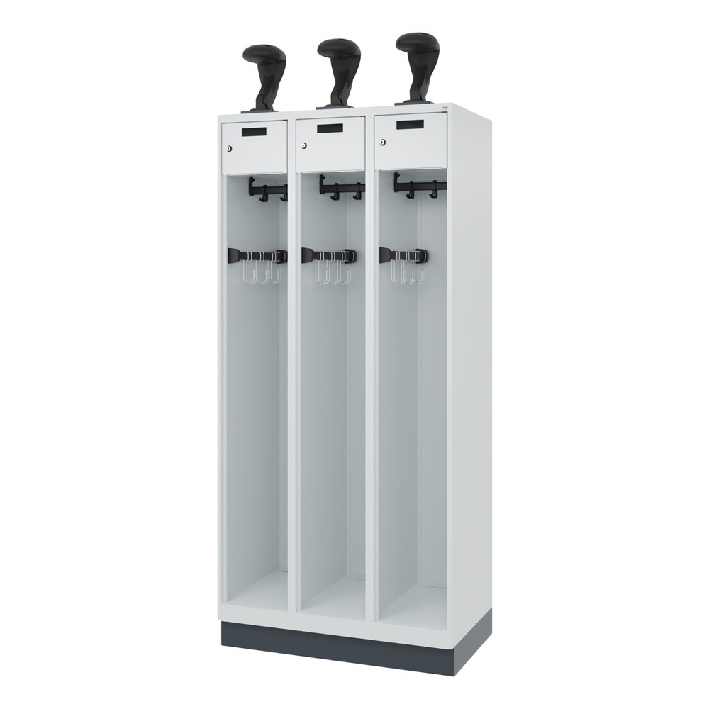 Produktabbildung Nr. 5: C+P Vestiaire pompier PRAKTUS, socle, 3 compartiments, HxlxP 1 850 x 900 x 500 mm, gris clair, avec support de casque