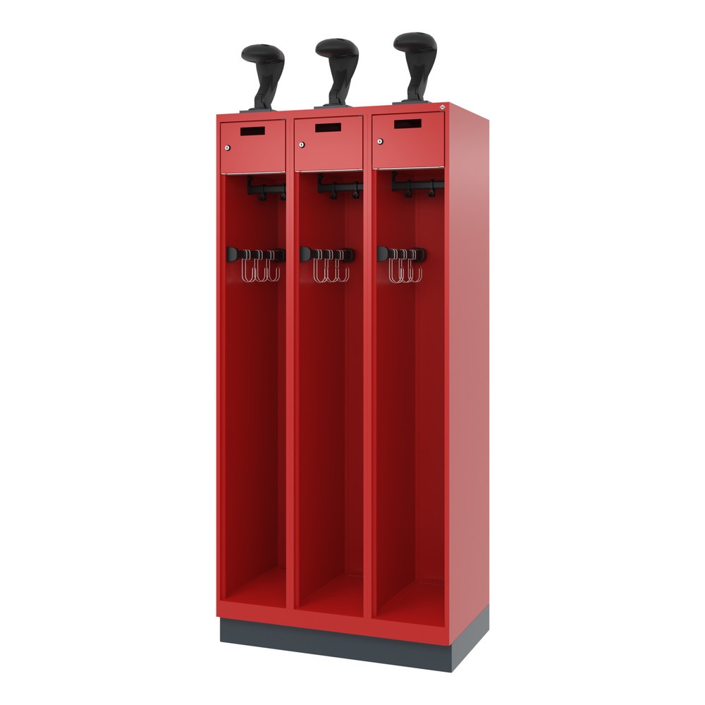 Produktabbildung Nr. 5: C+P Vestiaire pompier PRAKTUS, socle, 3 compartiments, HxlxP 1 850 x 900 x 500 mm, rouge feu, avec support de casque