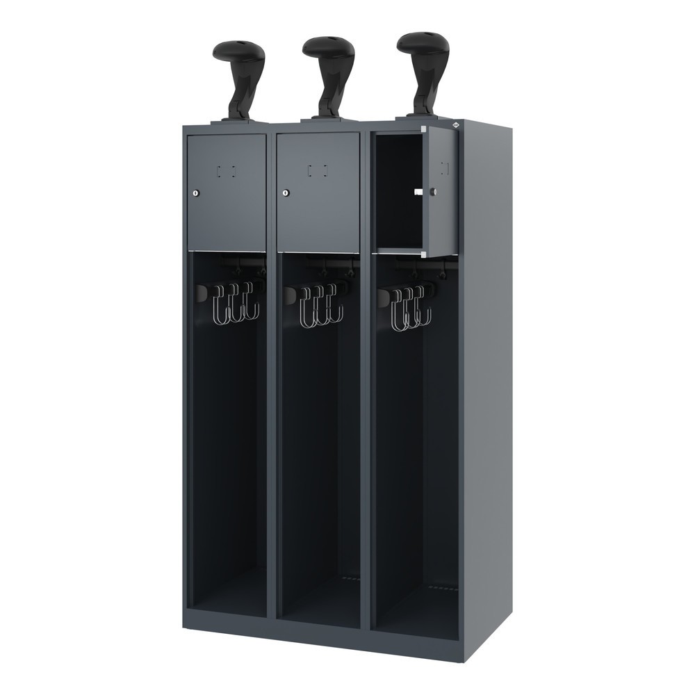 Illustration du produit: C+P Vestiaire pompier YOUNGSTER, patins, 3 compartiments, HxlxP 1 530 x 900 x 500 mm, gris anthracite, avec support de casque