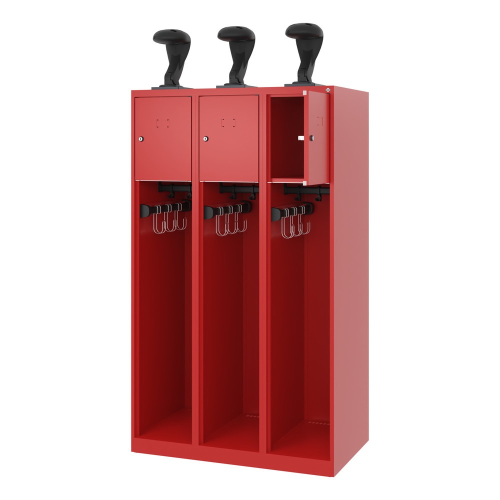 Illustration du produit: C+P Vestiaire pompier YOUNGSTER, patins, 3 compartiments, HxlxP 1 530 x 900 x 500 mm, rouge feu, avec support de casque