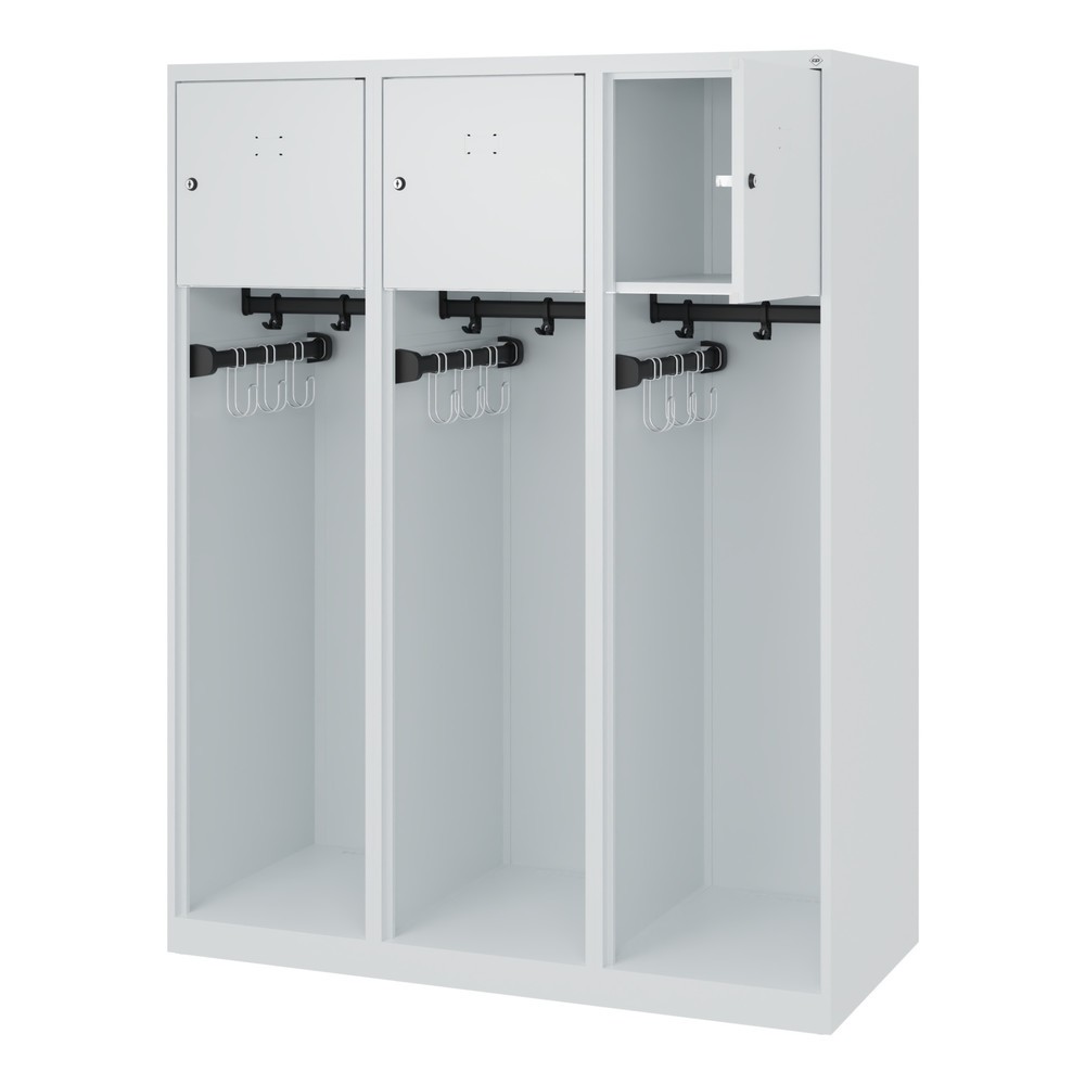 Illustration du produit: C+P Vestiaire pompier YOUNGSTER, patins, 3 compartiments, HxlxP 1 530 x 1 200 x 500 mm, gris clair