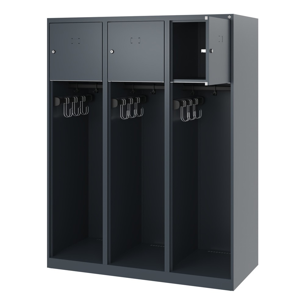 Illustration du produit: C+P Vestiaire pompier YOUNGSTER, patins, 3 compartiments, HxlxP 1 530 x 1 200 x 500 mm, gris anthracite