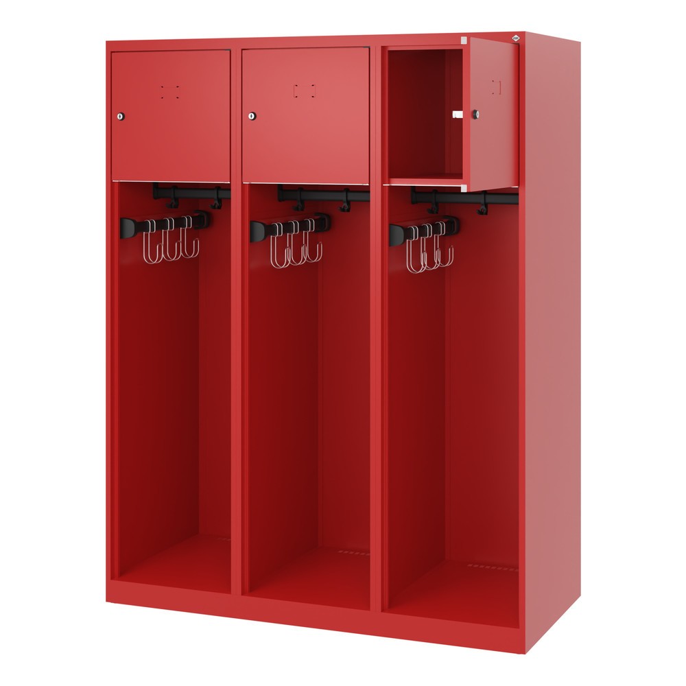 Produktabbildung Nr. 1: C+P Vestiaire pompier YOUNGSTER, patins, 3 compartiments, HxlxP 1 530 x 1 200 x 500 mm, rouge feu