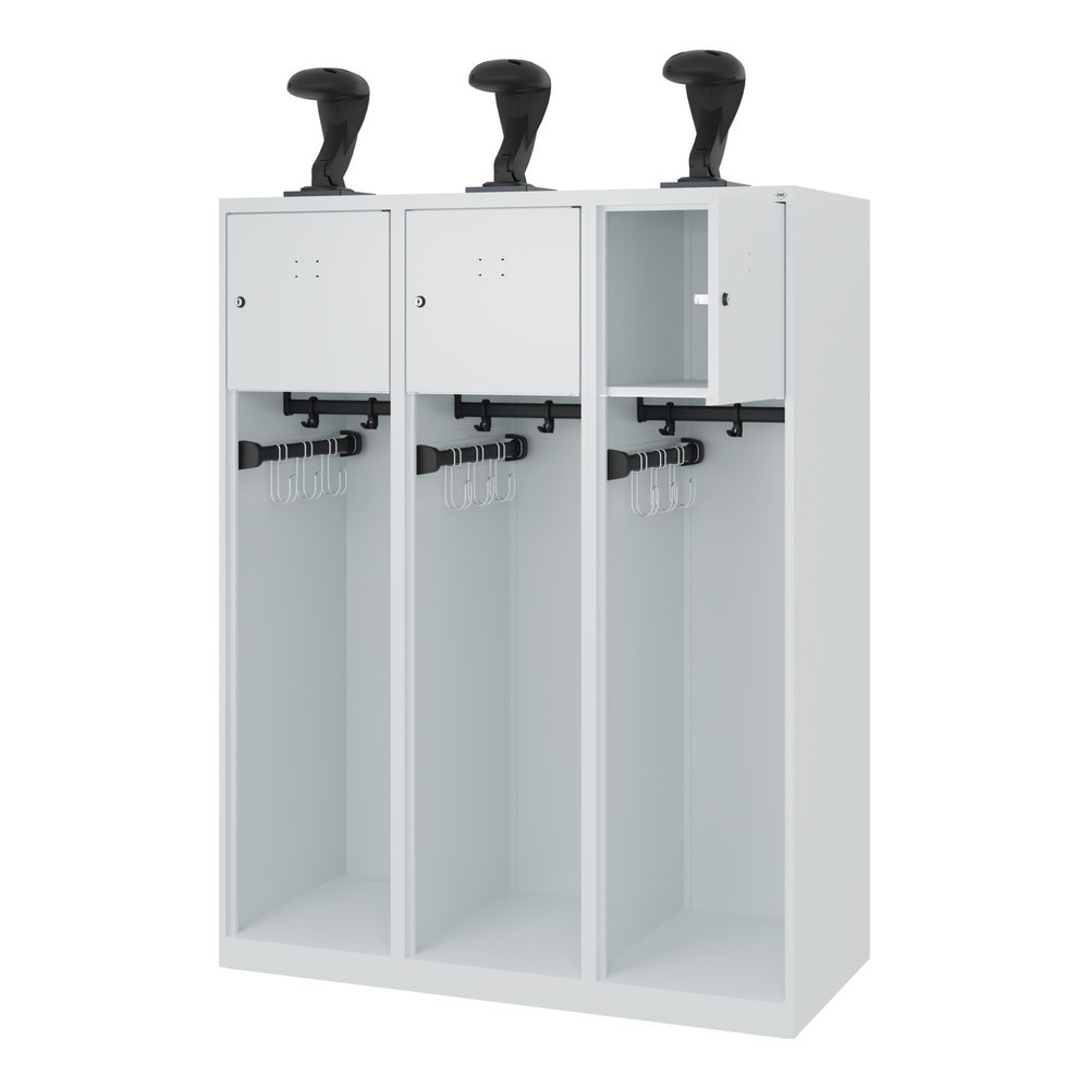 Produktabbildung Nr. 1: C+P Vestiaire pompier YOUNGSTER, patins, 3 compartiments, HxlxP 1 530 x 1 200 x 500 mm, gris clair, avec support de casque