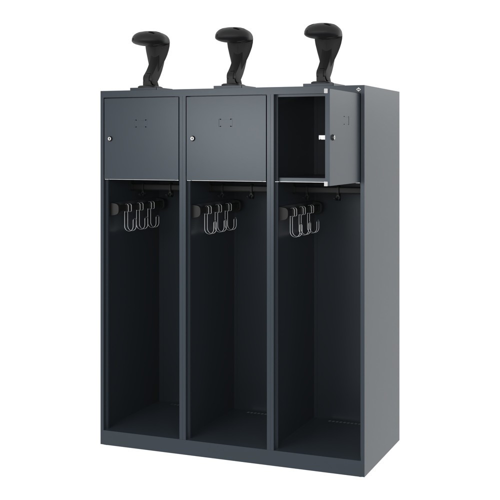 Produktabbildung Nr. 1: C+P Vestiaire pompier YOUNGSTER, patins, 3 compartiments, HxlxP 1 530 x 1 200 x 500 mm, gris anthracite, avec support de casque