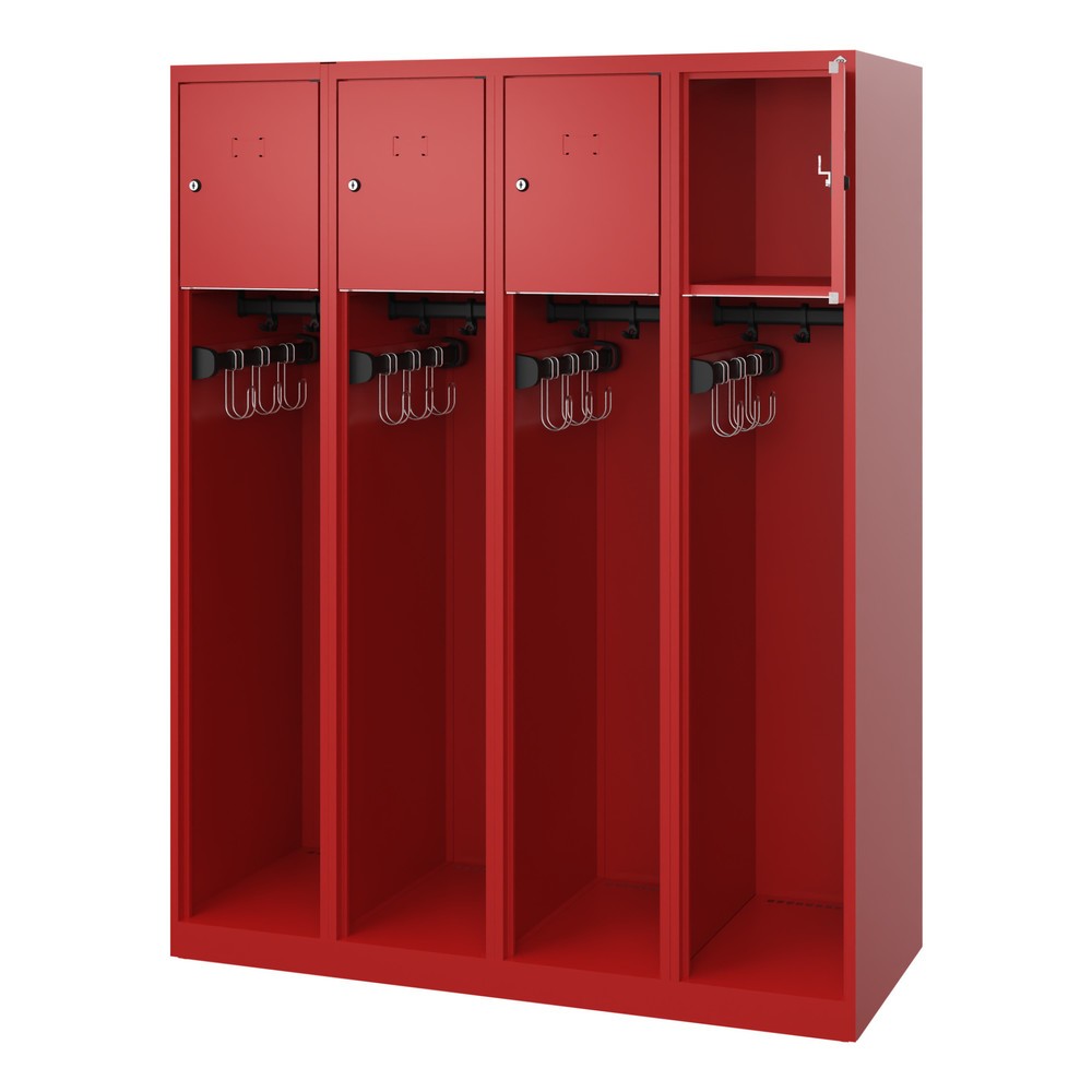 Illustration du produit: C+P Vestiaire pompier YOUNGSTER, patins, 4 compartiments, HxlxP 1 530 x 1 200 x 500 mm, rouge feu