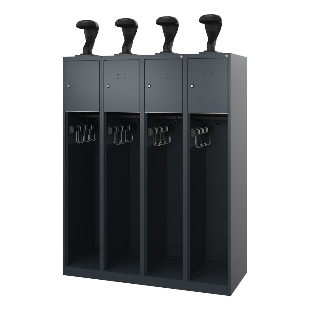 Illustration du produit: C+P Vestiaire pompier YOUNGSTER, patins, 4 compartiments, HxlxP 1 530 x 1 200 x 500 mm, gris anthracite, avec support de casque