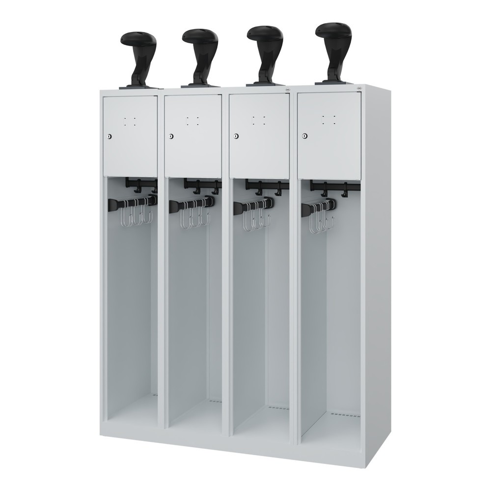 Illustration du produit: C+P Vestiaire pompier YOUNGSTER, patins, 4 compartiments, HxlxP 1 530 x 1 200 x 500 mm, gris clair, avec support de casque