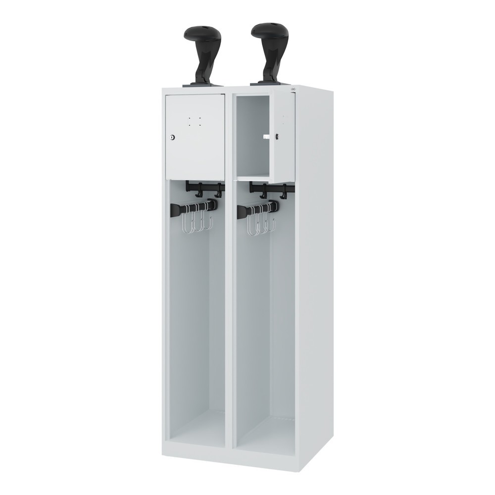 Illustration du produit: C+P Vestiaire pompier YOUNGSTER, patins, 2 compartiments, HxlxP 1 530 x 600 x 500 mm, gris clair, avec support de casque
