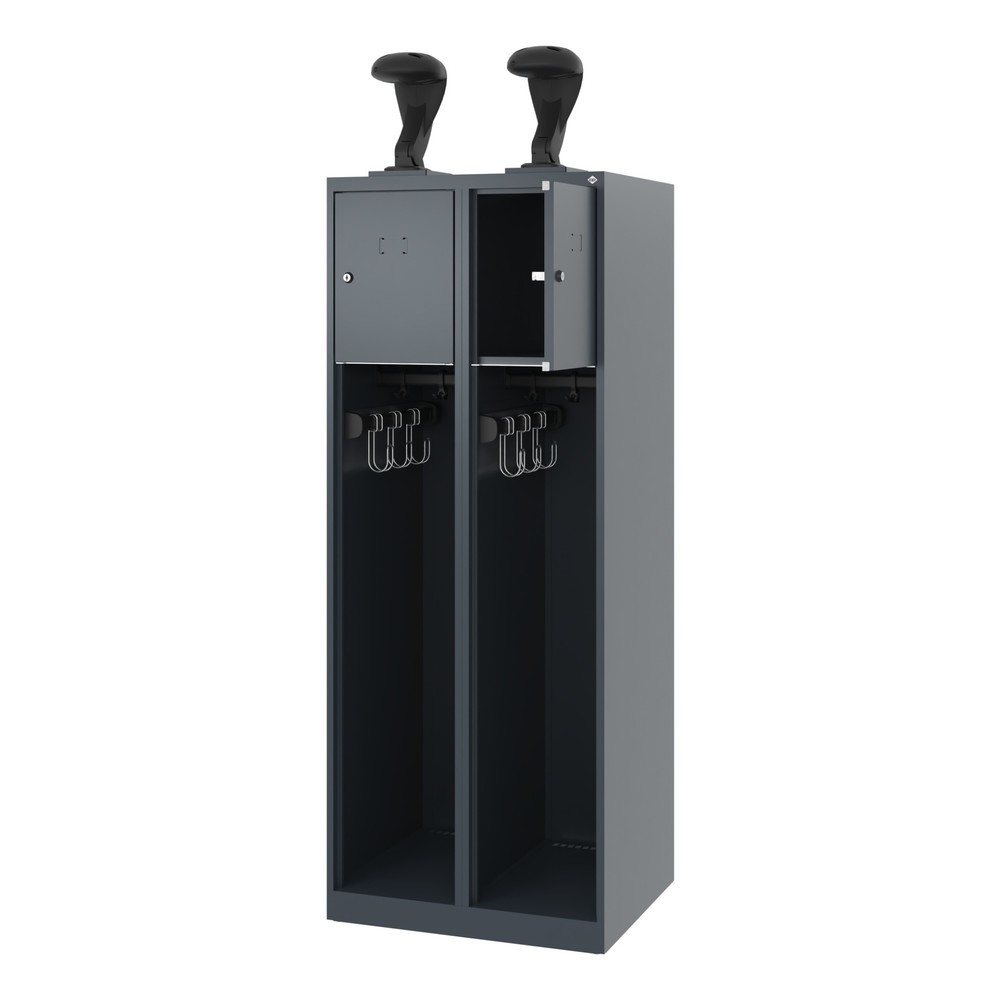 Illustration du produit: C+P Vestiaire pompier YOUNGSTER, patins, 2 compartiments, HxlxP 1 530 x 600 x 500 mm, gris anthracite, avec support de casque