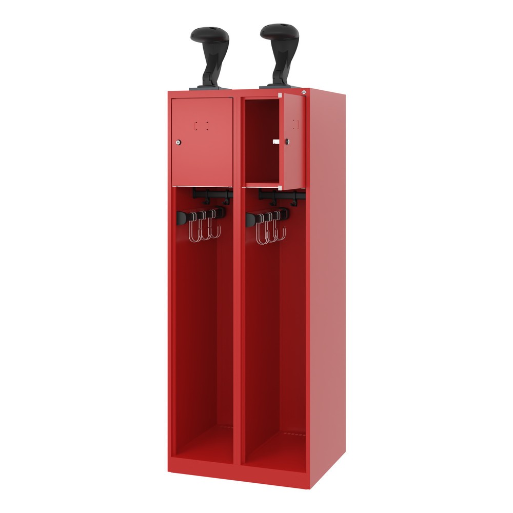 Illustration du produit: C+P Vestiaire pompier YOUNGSTER, patins, 2 compartiments, HxlxP 1 530 x 600 x 500 mm, rouge feu, avec support de casque