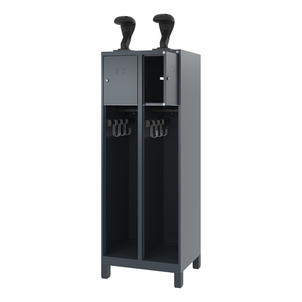 Illustration du produit: C+P Vestiaire pompier YOUNGSTER, pieds, 2 compartiments, HxlxP 1 530 x 600 x 500 mm, gris anthracite, avec support de casque