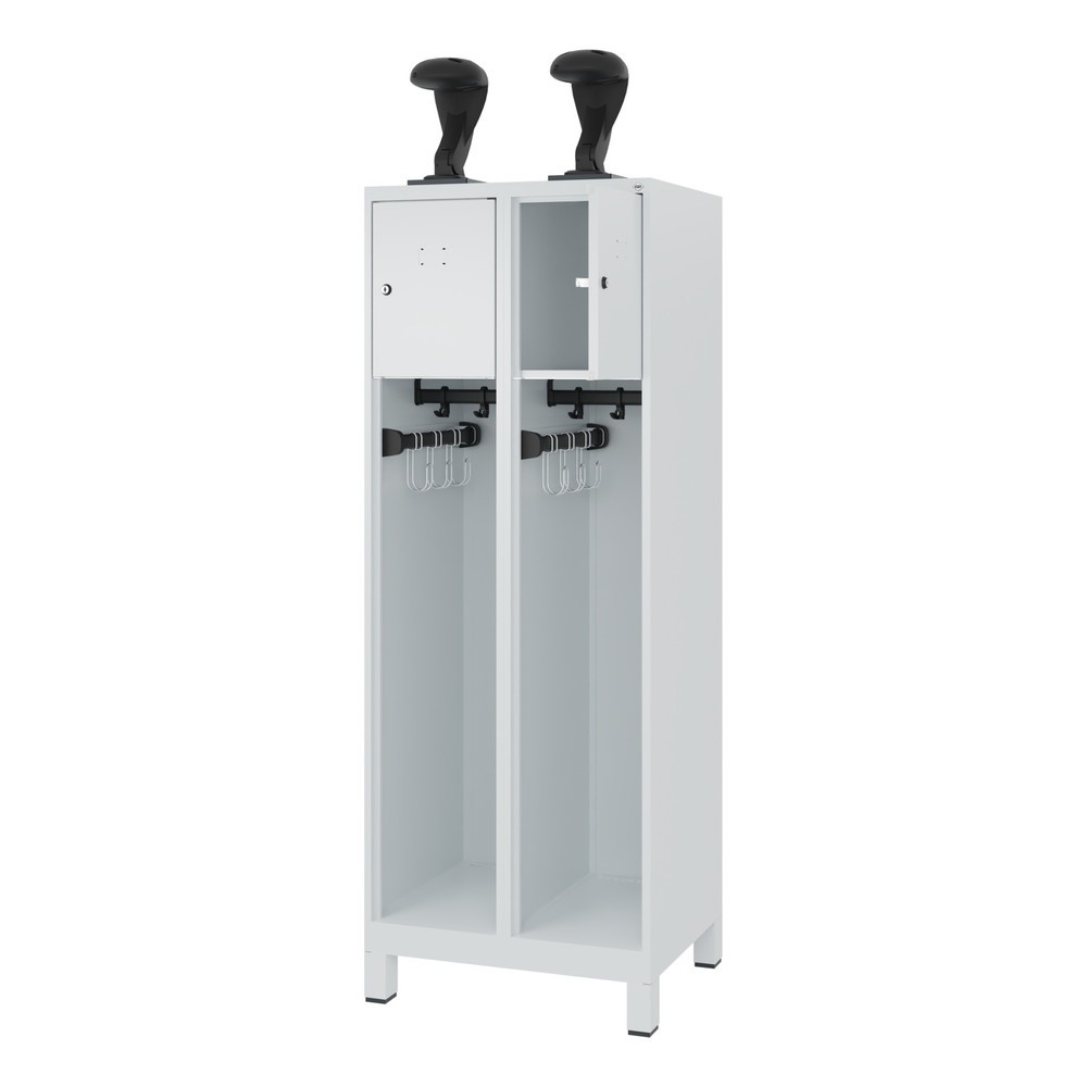 Illustration du produit: C+P Vestiaire pompier YOUNGSTER, pieds, 2 compartiments, HxlxP 1 530 x 600 x 500 mm, gris clair, avec support de casque