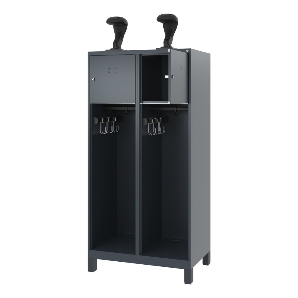 Produktabbildung Nr. 1: C+P Vestiaire pompier YOUNGSTER, pieds, 2 compartiments, HxlxP 1 530 x 800 x 500 mm, gris anthracite, avec support de casque