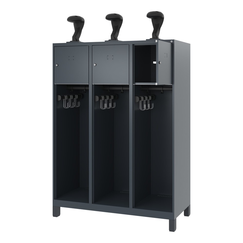 Produktabbildung Nr. 1: C+P Vestiaire pompier YOUNGSTER, pieds, 3 compartiments, HxlxP 1 530 x 1 200 x 500 mm, gris anthracite, avec support de casque
