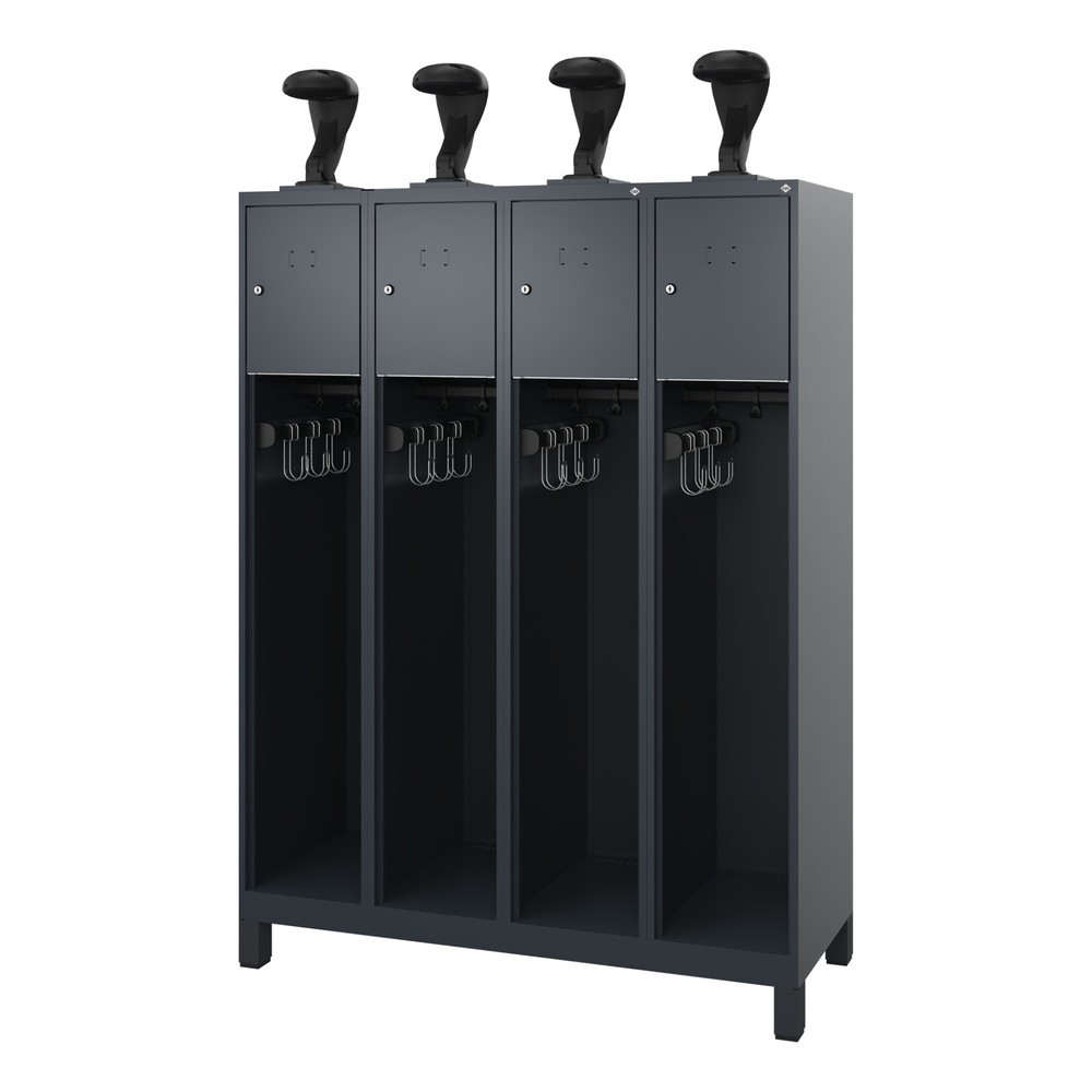 Illustration du produit: C+P Vestiaire pompier YOUNGSTER, pieds, 4 compartiments, HxlxP 1 530 x 1 200 x 500 mm, gris anthracite, avec support de casque