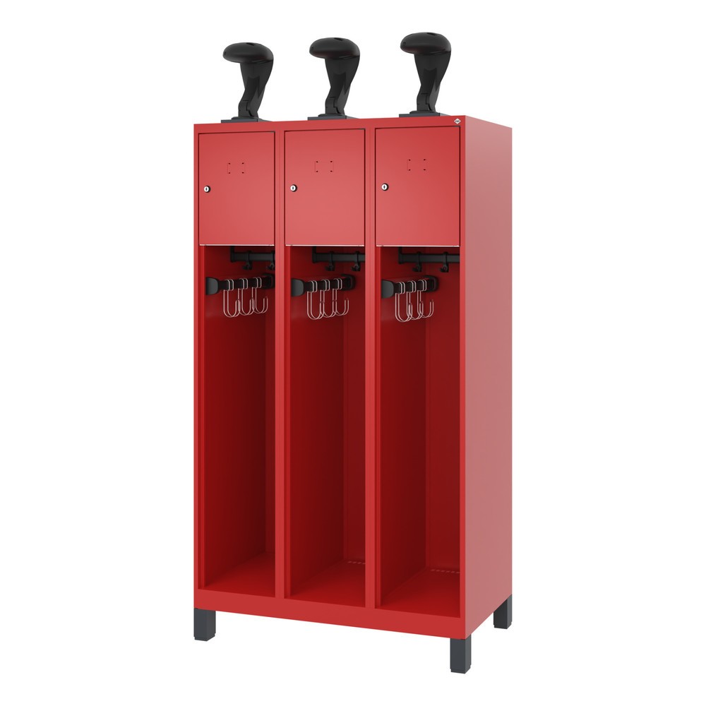 Produktabbildung Nr. 5: C+P Vestiaire pompier YOUNGSTER, pieds, 3 compartiments, HxlxP 1 530 x 900 x 500 mm, rouge feu, avec support de casque