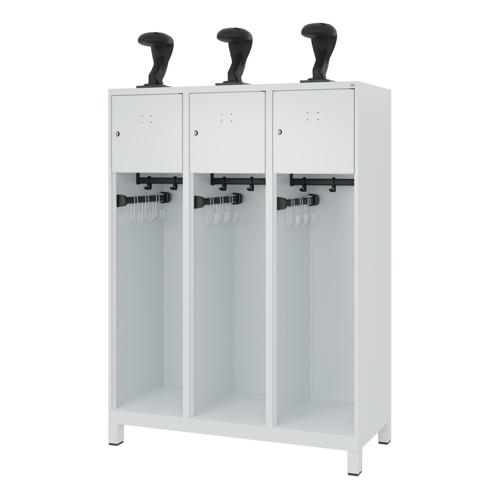 Produktabbildung Nr. 5: C+P Vestiaire pompier YOUNGSTER, pieds, 3 compartiments, HxlxP 1 530 x 1 200 x 500 mm, gris clair, avec support de casque