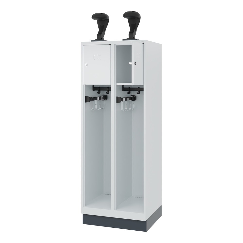 Illustration du produit: C+P Vestiaire pompier YOUNGSTER, socle, 2 compartiments, HxlxP 1 530 x 600 x 500 mm, gris clair, avec support de casque