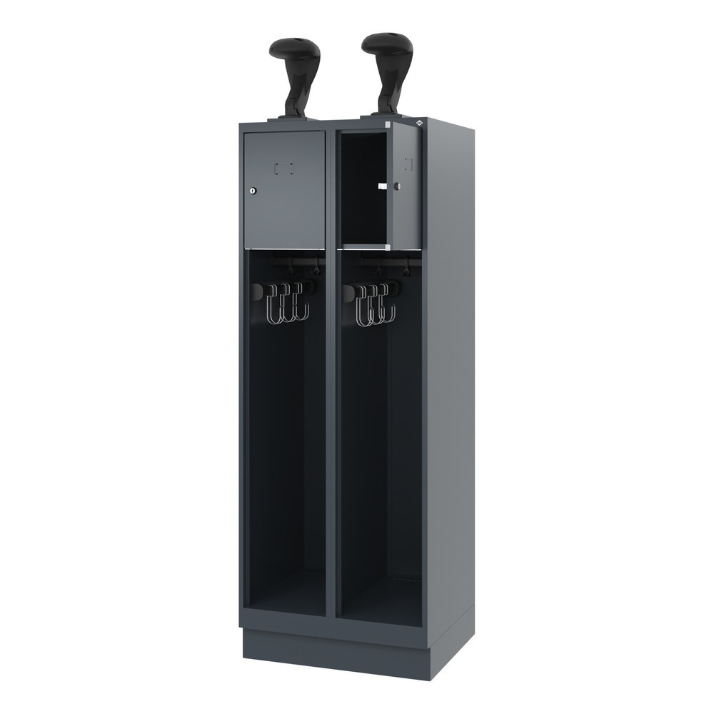 Illustration du produit: C+P Vestiaire pompier YOUNGSTER, socle, 2 compartiments, HxlxP 1 530 x 600 x 500 mm, gris anthracite, avec support de casque