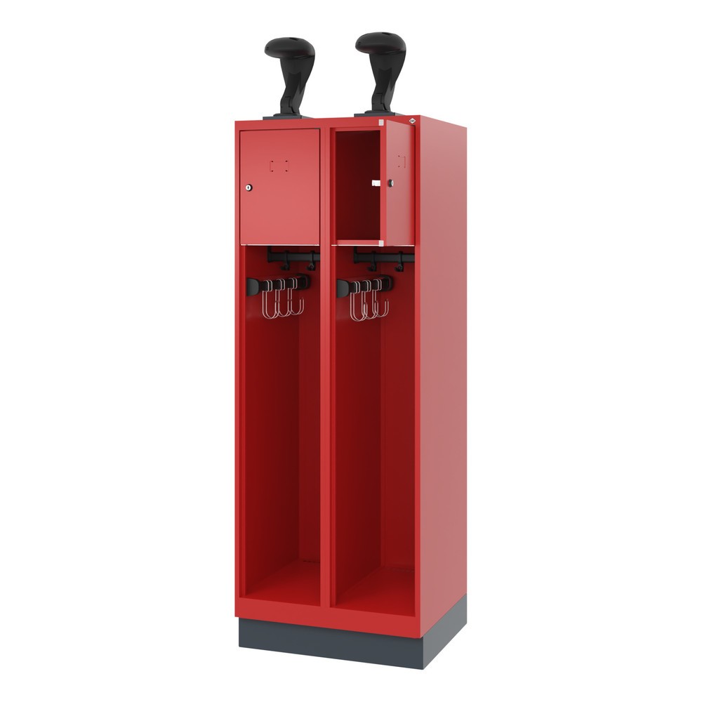 Illustration du produit: C+P Vestiaire pompier YOUNGSTER, socle, 2 compartiments, HxlxP 1 530 x 600 x 500 mm, rouge feu, avec support de casque