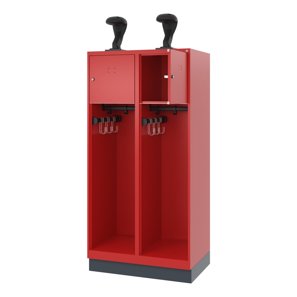 Produktabbildung Nr. 1: C+P Vestiaire pompier YOUNGSTER, socle, 2 compartiments, HxlxP 1 530 x 800 x 500 mm, rouge feu, avec support de casque