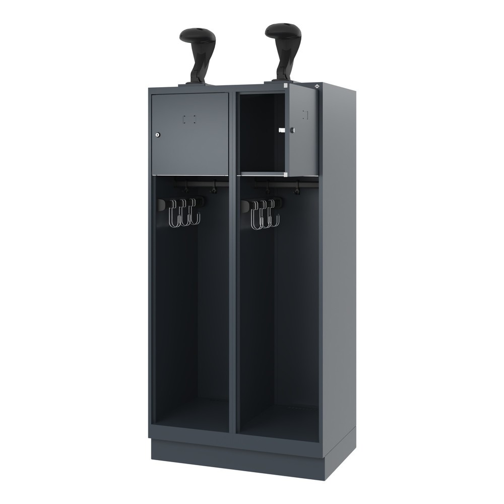 Produktabbildung Nr. 1: C+P Vestiaire pompier YOUNGSTER, socle, 2 compartiments, HxlxP 1 530 x 800 x 500 mm, gris anthracite, avec support de casque