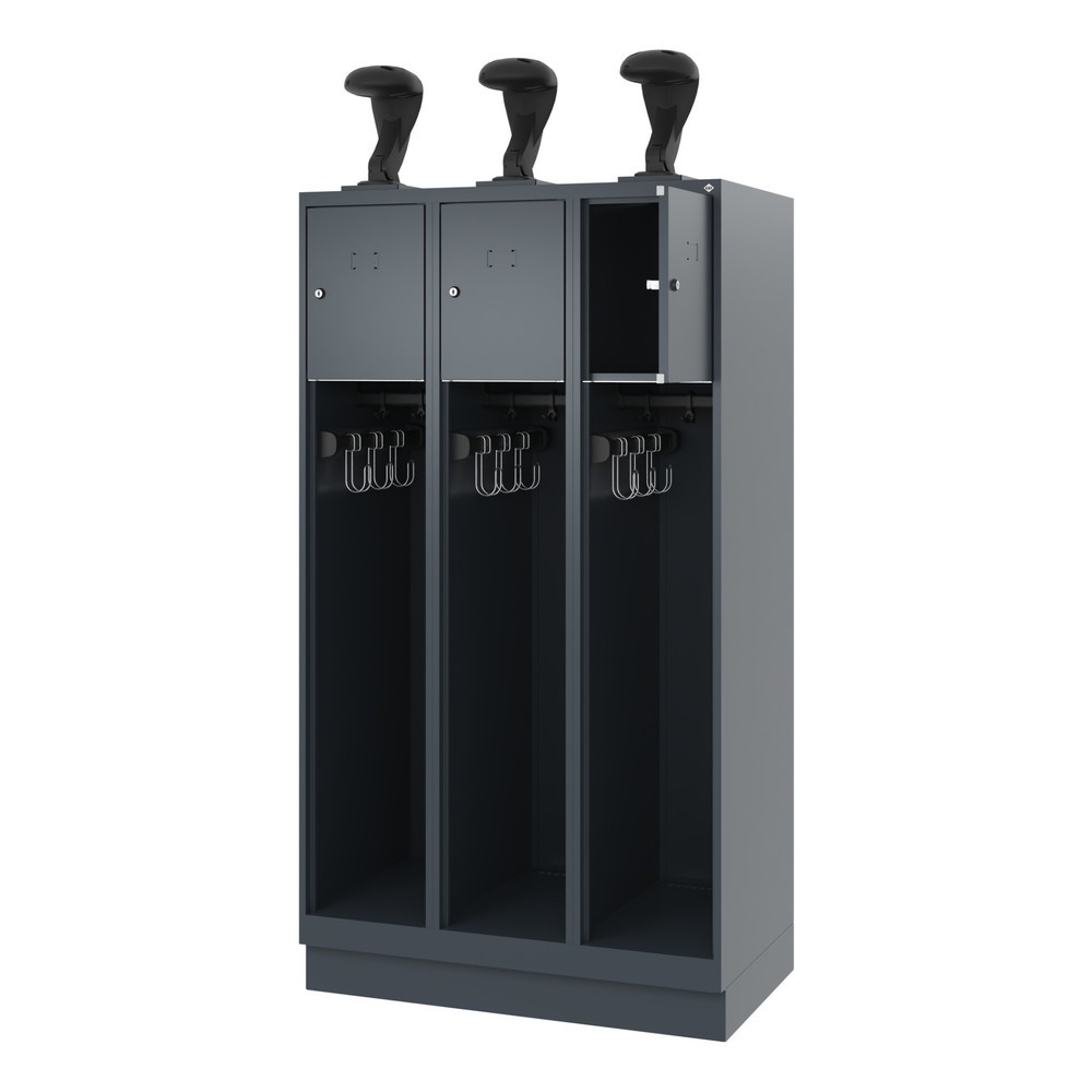 Illustration du produit: C+P Vestiaire pompier YOUNGSTER, socle, 3 compartiments, HxlxP 1 530 x 900 x 500 mm, gris anthracite, avec support de casque