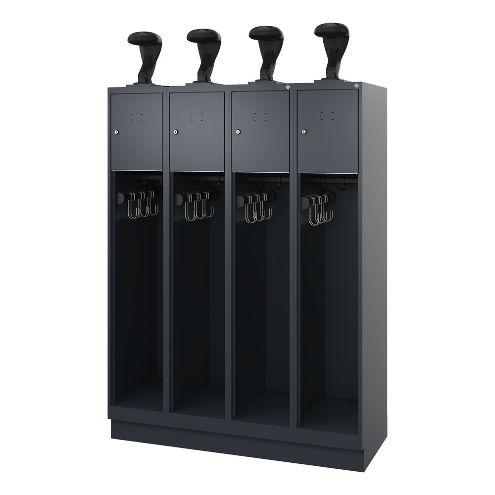 Illustration du produit: C+P Vestiaire pompier YOUNGSTER, socle, 4 compartiments, HxlxP 1 530 x 1 200 x 500 mm, gris anthracite, avec support de casque